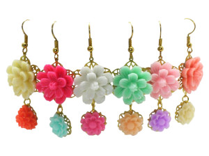Large and small chrysanthemum dangle earrings